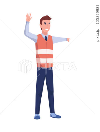 Pupils evacuation from school building flat color vector illustration. Students and staff emergency leaving 135839985