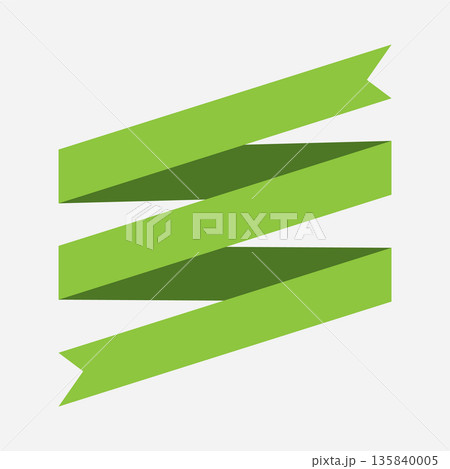 Retro green ribbon. Icon on white background. Curved textile symbol. Flat vector isolated banner 135840005