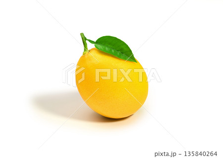 A small lemon with a leaf on top 135840264