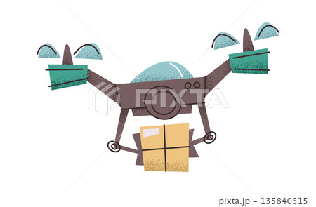 Flying delivery drone carrying parcel Flying delivery drone carrying parcel 135840515