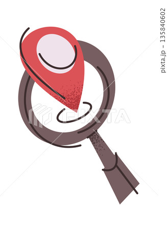 Magnifying glass with location pin 135840602