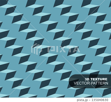 Vector seamless geometric 3d pattern. Blue digital futuristic repeatable background. Decorative steps tile optical texture Vector seamless geometric 3d pattern. Blue digital futuristic repeatable background. Decorative steps tile optical texture 135840630