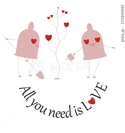 Love card with hearts and condoms. Two funny condoms plant a tree Love card with hearts and condoms. Two funny condoms plant a tree 135840985
