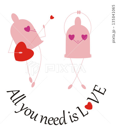 Love card with hearts and condoms. Funny condoms sing all you need is love Love card with hearts and condoms. Funny condoms sing all you need is love 135841065