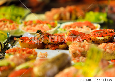 seafood sandwiches at the fish market in Bergen, Norway seafood sandwiches at the fish market in Bergen, Norway 135841539