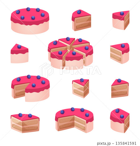 Slices cake. Dessert bakery food parts exact vector party delicious cake 135841591