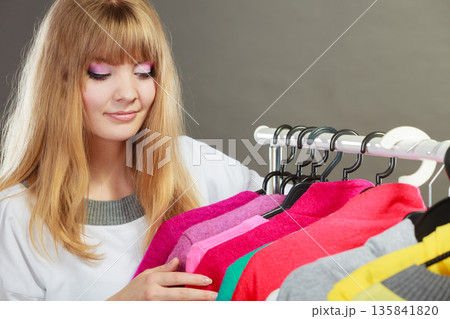 Pretty girl with new wardrobe. Pretty girl with new wardrobe. 135841820