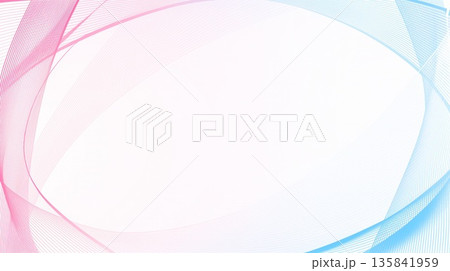 淡いピンクと青の流線が円を描く余白豊かな抽象背景素材 135841959