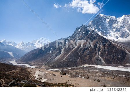 Everest base camp trekking path in Dingboche area, Nepal 135842283