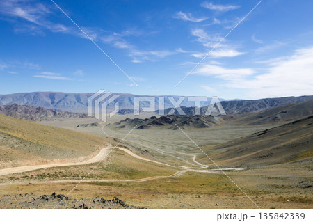 Landscape with dirt road in Altai Tavan Bogd National Park, Mongolia 135842339