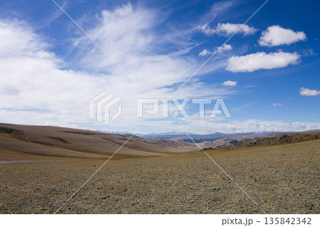 Landscape with dirt road in Altai Tavan Bogd National Park, Mongolia Landscape with dirt road in Altai Tavan Bogd National Park, Mongolia 135842342