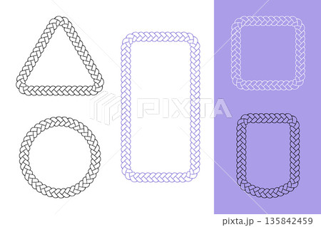 Braid frame outline set, rectangle circle square geometric shape border, irregular hand drawn ink blob brush line ornament, sketch doodle style contour Braid frame outline set, rectangle circle square geometric shape border, irregular hand drawn ink blob brush line ornament, sketch doodle style contour 135842459