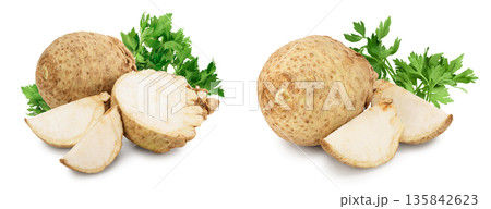 Fresh celery root isolated on white background Fresh celery root isolated on white background 135842623