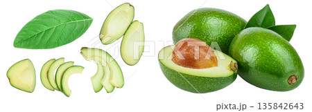avocado and slices isolated on white background. Top view. Flat lay 135842643
