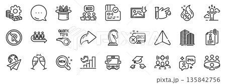 No parking, Online auction and New products line icons pack. Share, Message, Paper plane icons. Medical staff, Money, Marketing strategy web icon. Vector No parking, Online auction and New products line icons pack. Share, Message, Paper plane icons. Medical staff, Money, Marketing strategy web icon. Vector 135842756