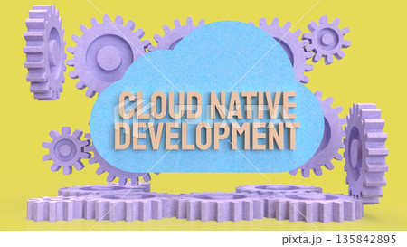 Cloud Native Development Workflow with Automation Gears Concept 3d render. 135842895
