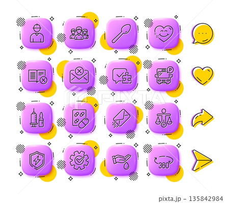 Capsule pill, Puzzle and Cogwheel line icons. App 3d buttons. Social media comment, share, like icons. Pack of Ethics, Medical vaccination, Reject mail icon. Vector Capsule pill, Puzzle and Cogwheel line icons. App 3d buttons. Social media comment, share, like icons. Pack of Ethics, Medical vaccination, Reject mail icon. Vector 135842984