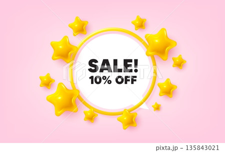 Sale frame banner. Speech bubble offer. Sale 10 percent off discount. Promotion price offer sign. Retail badge symbol. 3d stars glitter tag. Golden frame banner. Vector Sale frame banner. Speech bubble offer. Sale 10 percent off discount. Promotion price offer sign. Retail badge symbol. 3d stars glitter tag. Golden frame banner. Vector 135843021
