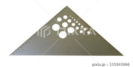 a Triangular Metal Ruler with Circle Template Cutouts a Triangular Metal Ruler with Circle Template Cutouts 135843066
