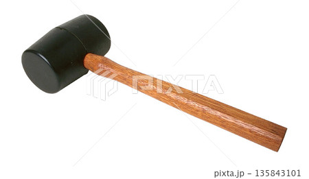 a Black Rubber Mallet with Wooden Handle 135843101