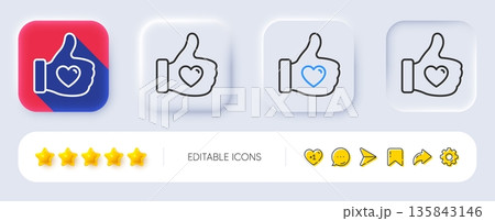 Like hand line icon. Neumorphic, Flat shadow, 3d buttons. Thumbs up finger sign. Brand ambassador gesture symbol. Line like hand icon. Social media icons. Vector Like hand line icon. Neumorphic, Flat shadow, 3d buttons. Thumbs up finger sign. Brand ambassador gesture symbol. Line like hand icon. Social media icons. Vector 135843146