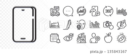 Delivery, Upper arrows and Capsule pill line icons for web app. Glare of light effect. Message icon. Pack of Apple, Signature, Recovery photo pictogram icons. Phone, Check eye, Security signs. Vector 135843167