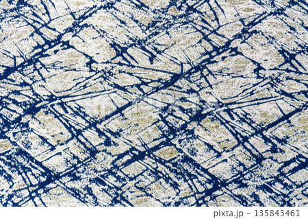 Off-white fabric with navy blue chaotic lines and gold dust 135843461