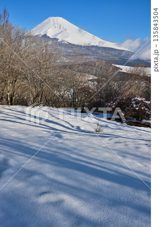 愛鷹山塊 積雪した黒岳山頂より望む富士山 愛鷹山塊 積雪した黒岳山頂より望む富士山 135843504