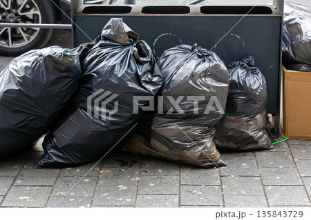 Pile of plastic bags street Pile of plastic bags street 135843729