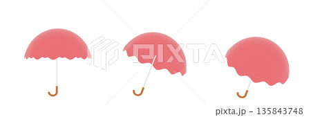 赤い傘のシンプルな3Dイラストセット 135843748