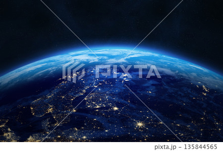 Nightly Earth planet. Northern Europe. 135844565