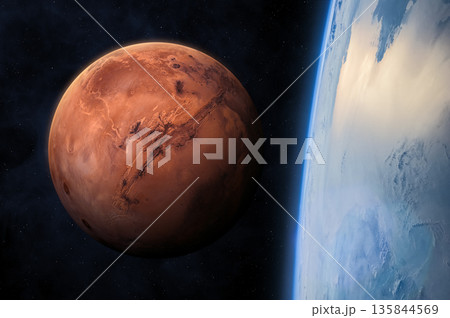 Earth and Mars. Solar system planets. Mars mission concept. 135844569