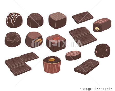 いろんなチョコレートの手描き風イラストセット 135844717