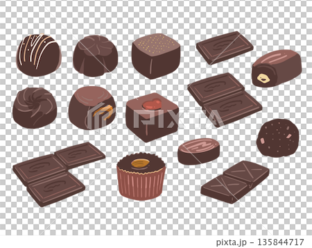 いろんなチョコレートの手描き風イラストセット 135844717