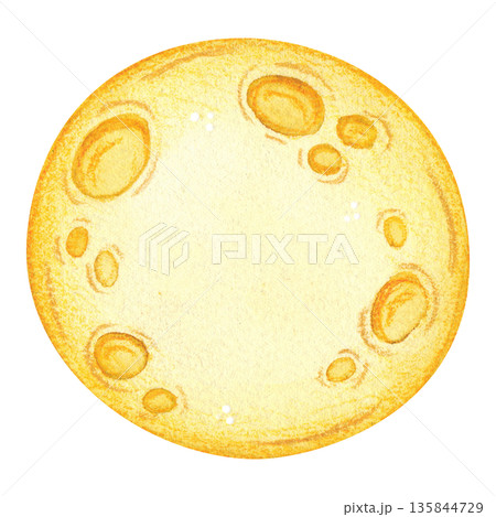 A round, full yellow moon. Hand-drawn watercolor illustration, cartoon. Design for scrapbooking, stickers, and cards. Night, astronomy, holiday, Mid-Autumn Day, Asia, full moon A round, full yellow moon. Hand-drawn watercolor illustration, cartoon. Design for scrapbooking, stickers, and cards. Night, astronomy, holiday, Mid-Autumn Day, Asia, full moon 135844729