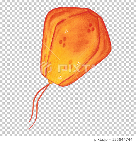 Chinese sky lantern. Hand-drawn watercolor illustration, cartoon. Design for scrapbooking, stickers, and cards. Night, lantern, holiday, Mid-Autumn Day, Asia, fire, New Year, red 135844744