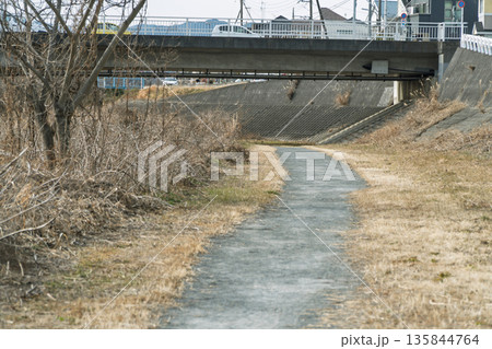 東京都の都市風景　住宅街の遊歩道 135844764