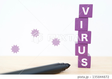 VIRUS。5つの紫のブロック。蔓延イメージ。 135844872