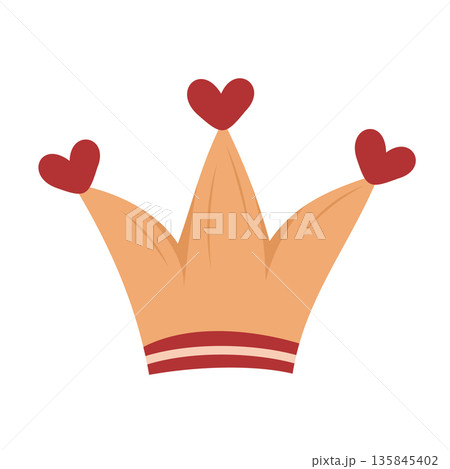 Golden crown with heart-shaped tips. Love royalty or romantic power Golden crown with heart-shaped tips. Love royalty or romantic power 135845402