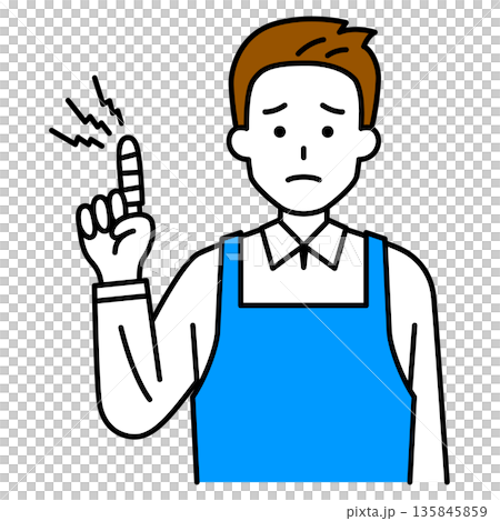 A man in an apron with an injured finger 135845859