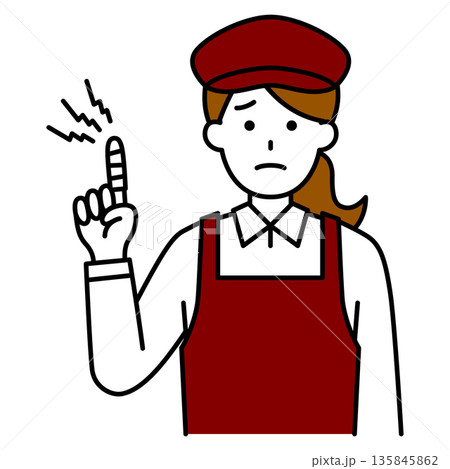 指を怪我しているカフェの女性店員 指を怪我しているカフェの女性店員 135845862