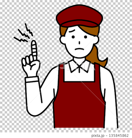 A female cafe employee with an injured finger 135845862