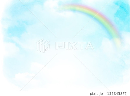 青のパステル画の雲の背景と虹 青のパステル画の雲の背景と虹 135845875