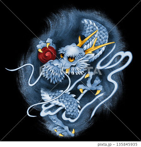 日本画調に手描きで描いた龍のイラスト, 日本画調に手描きで描いた龍のイラスト, 135845935