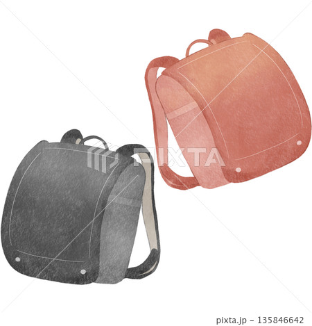 水彩風で描いたランドセルのイラスト｜ランドセル, 学校, 入学, 新学期 135846642