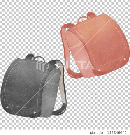 水彩風で描いたランドセルのイラスト｜ランドセル, 学校, 入学, 新学期 135846642