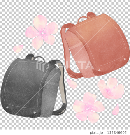 水彩風で描いたランドセルのイラスト｜ランドセル, 学校, 入学, 新学期 135846695