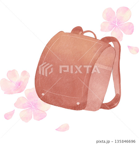 水彩風で描いた赤のランドセルのイラスト｜ランドセル, 学校, 入学, 新学期 135846696