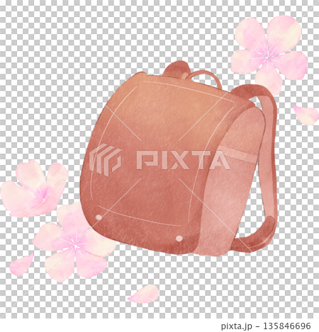 水彩風で描いた赤のランドセルのイラスト｜ランドセル, 学校, 入学, 新学期 135846696