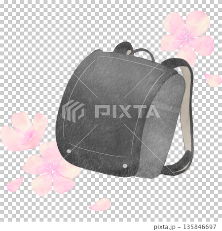 水彩風で描いた黒のランドセルのイラスト｜ランドセル, 学校, 入学, 新学期 135846697